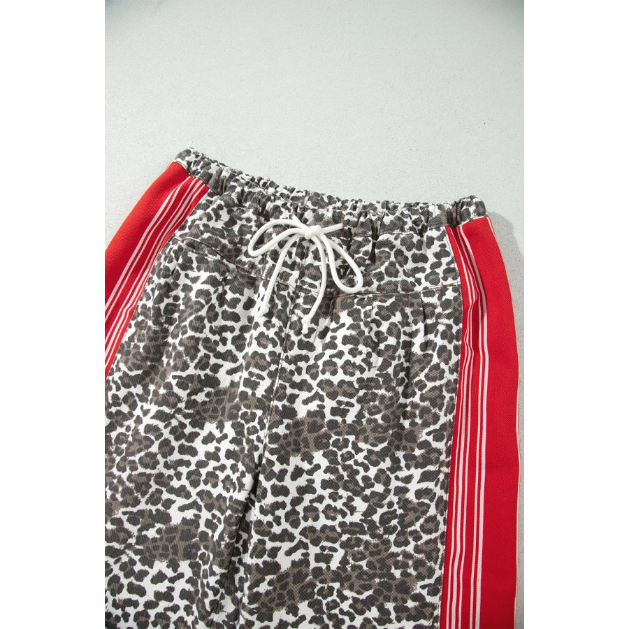 Leopard Patchwork Elastic Waist Jeans Apparel and Accessories