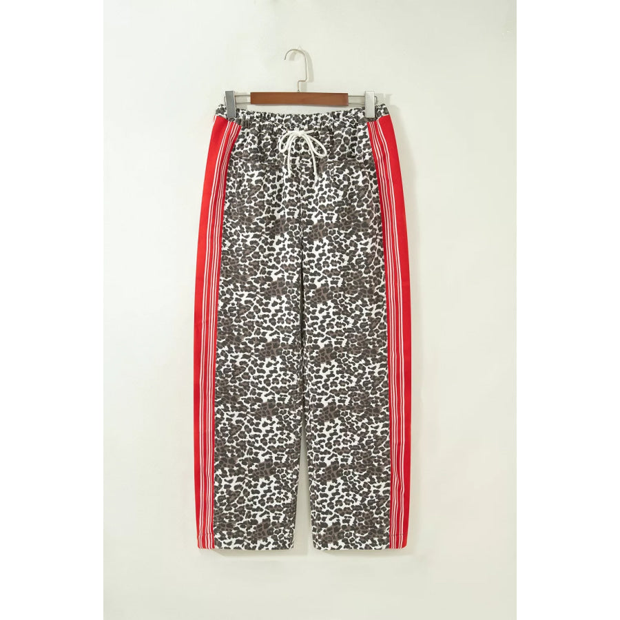 Leopard Patchwork Elastic Waist Jeans Apparel and Accessories