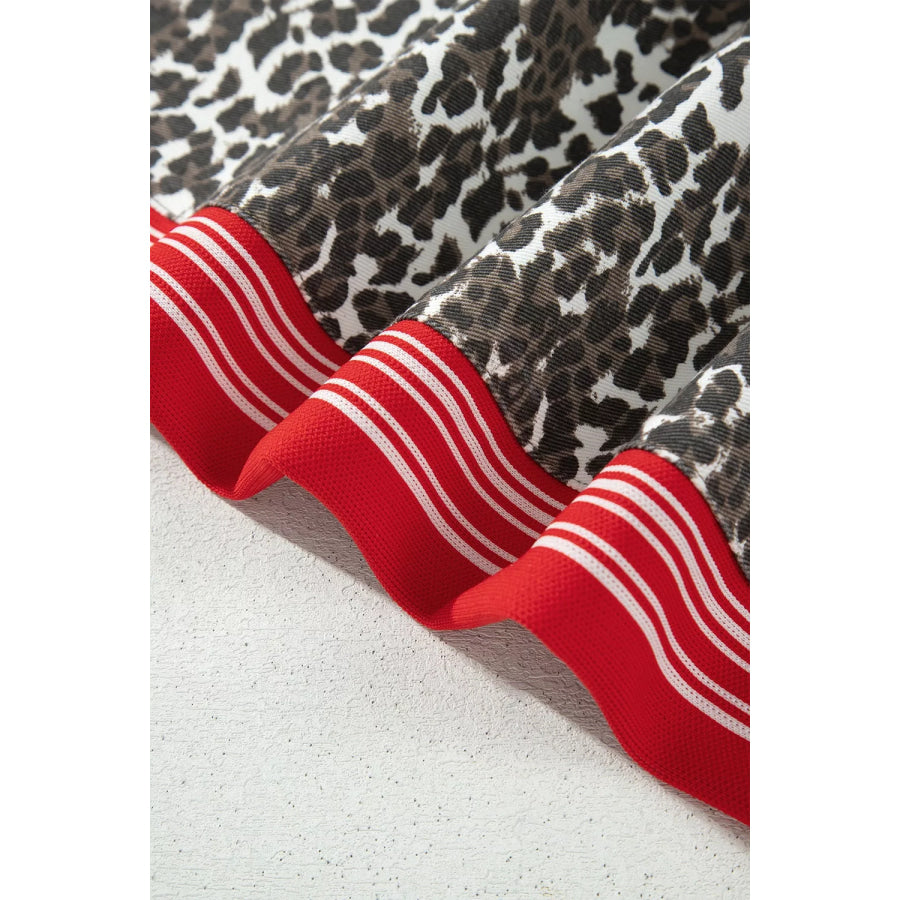 Leopard Patchwork Elastic Waist Jeans Apparel and Accessories