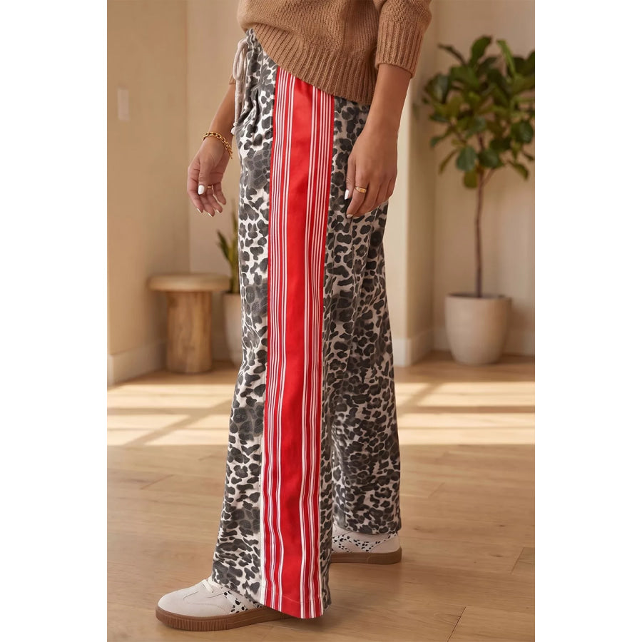 Leopard Patchwork Elastic Waist Jeans Apparel and Accessories