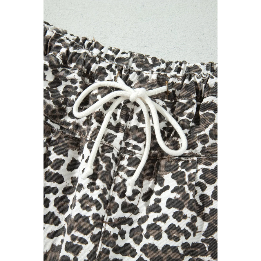 Leopard Patchwork Elastic Waist Jeans Apparel and Accessories
