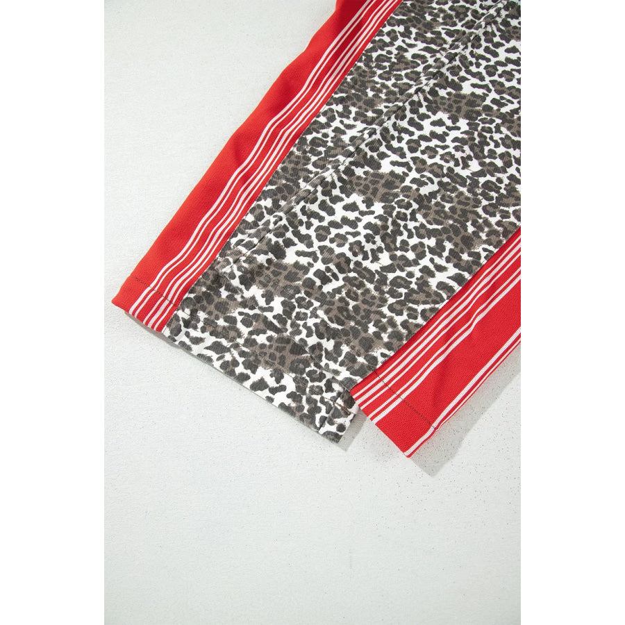 Leopard Patchwork Elastic Waist Jeans Apparel and Accessories
