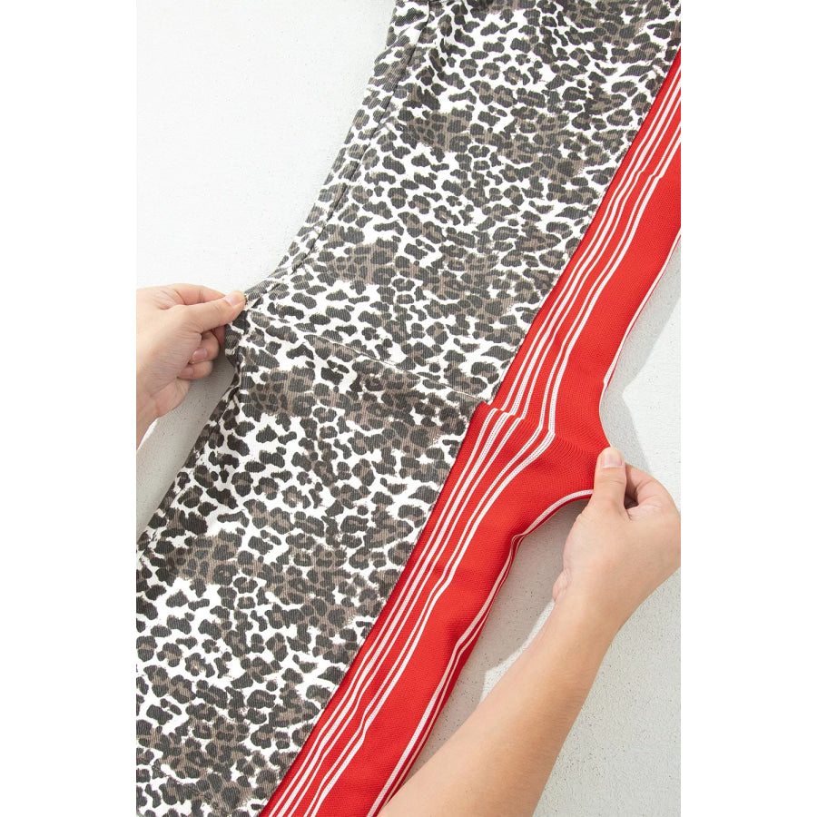 Leopard Patchwork Elastic Waist Jeans Apparel and Accessories