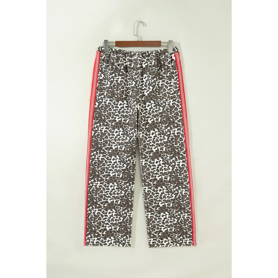 Leopard Patchwork Elastic Waist Jeans Apparel and Accessories