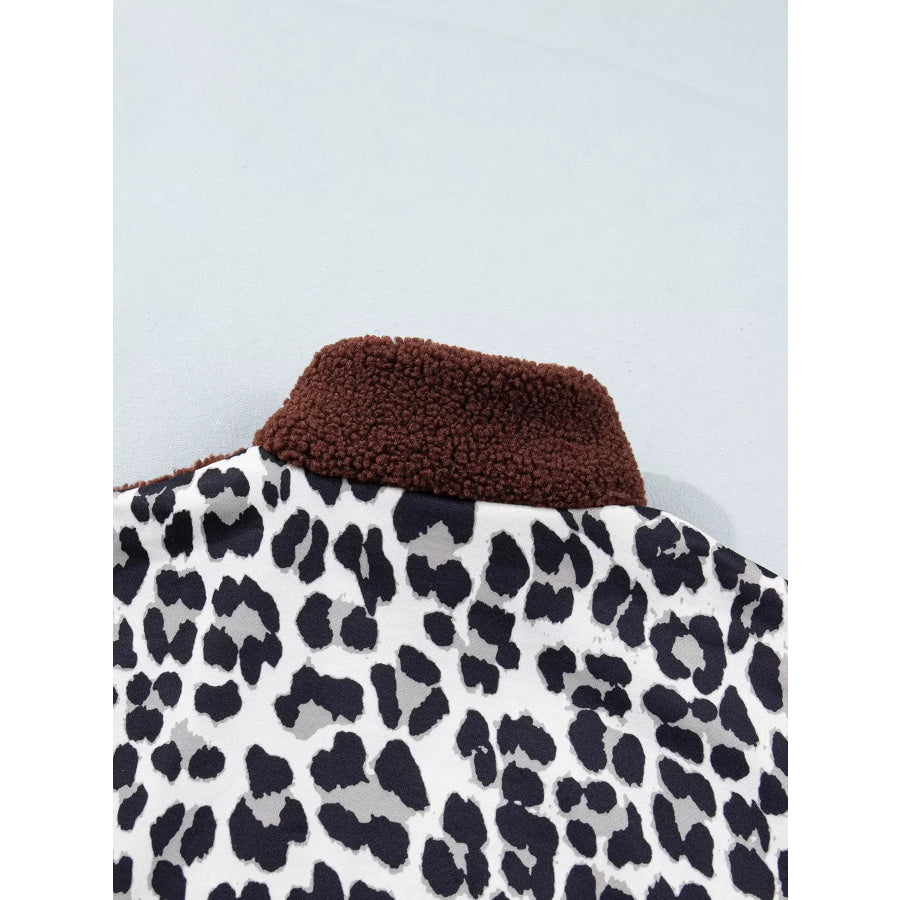Leopard Patchwork Fleece Western Style Zip-up Collar Jacket Apparel and Accessories