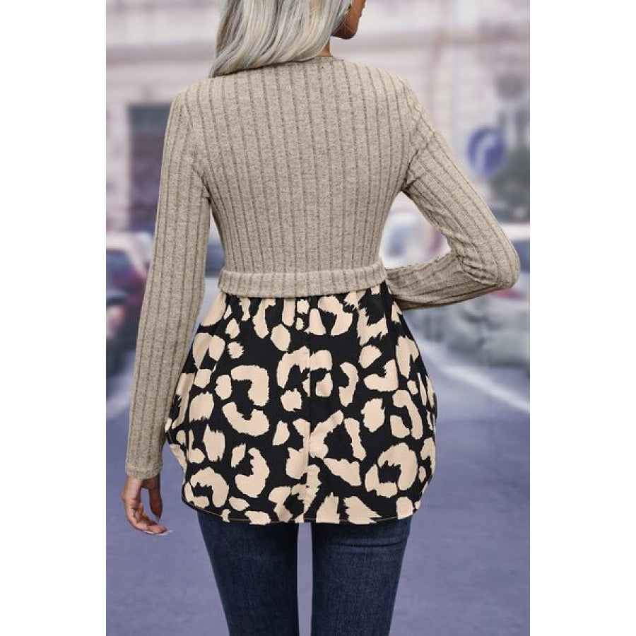 Leopard Peplum Round Neck Blouse Apparel and Accessories