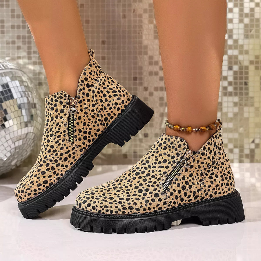 Leopard Platform Side Zip Boots Leopard / 36 Apparel and Accessories