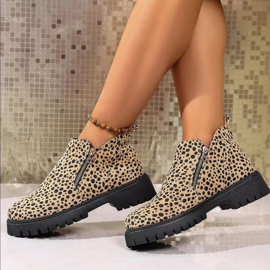 Leopard Platform Side Zip Boots Apparel and Accessories