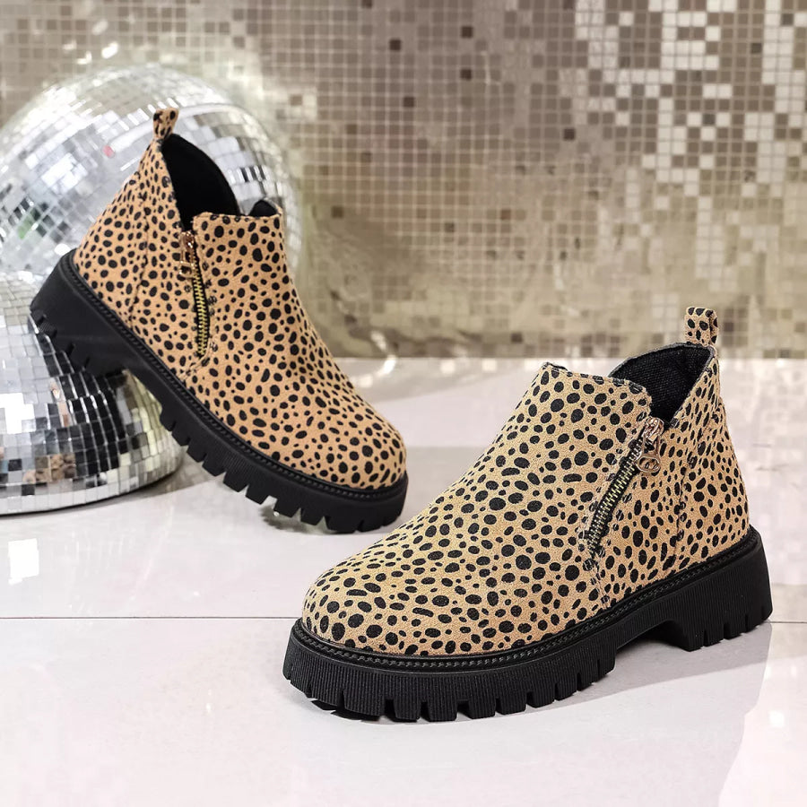 Leopard Platform Side Zip Boots Apparel and Accessories