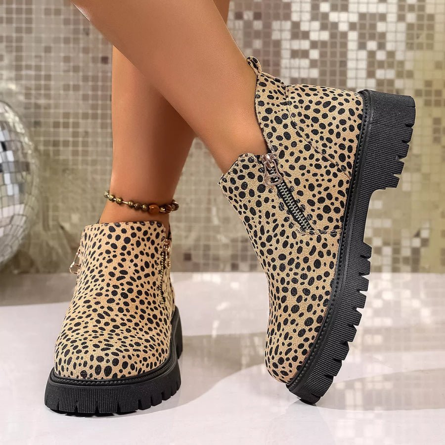 Leopard Platform Side Zip Boots Apparel and Accessories