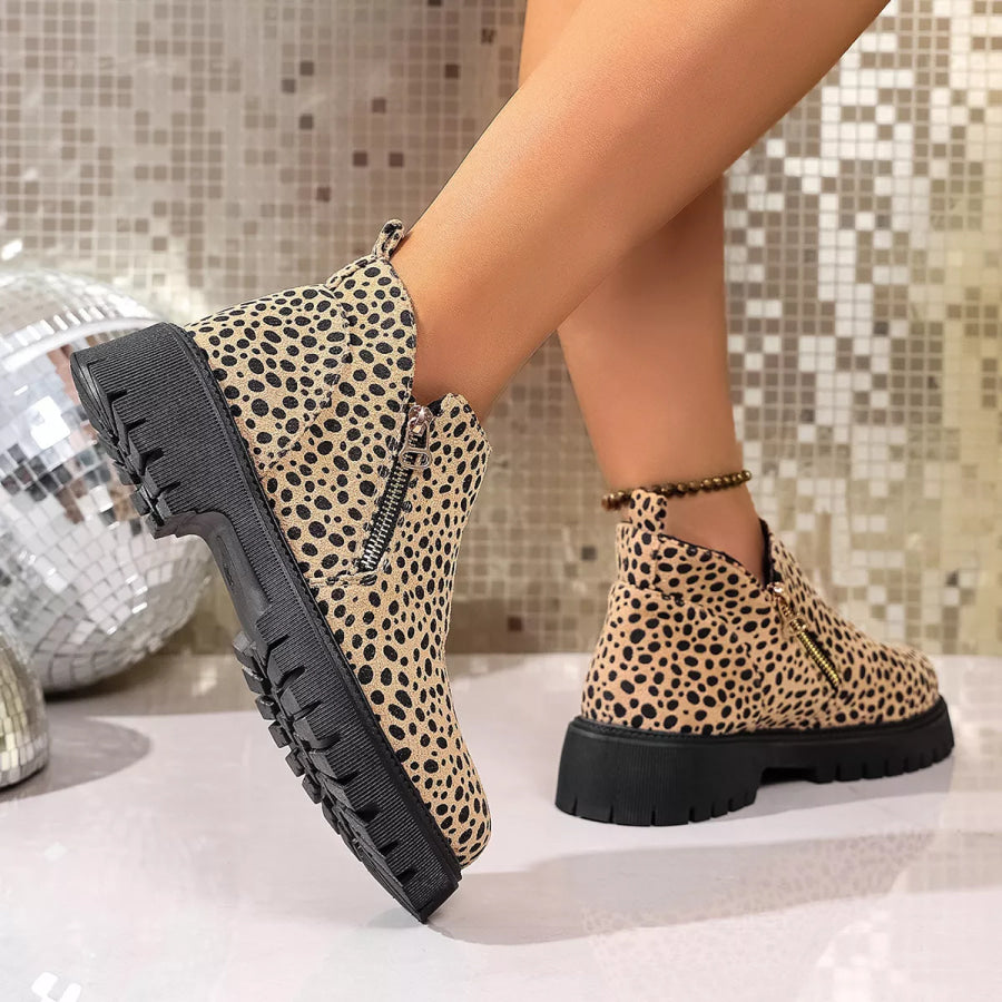 Leopard Platform Side Zip Boots Apparel and Accessories