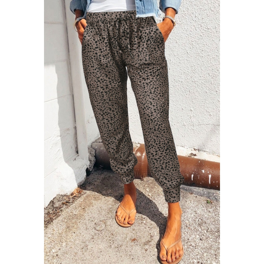 Leopard Pocketed Long Pants Coffee Brown / S