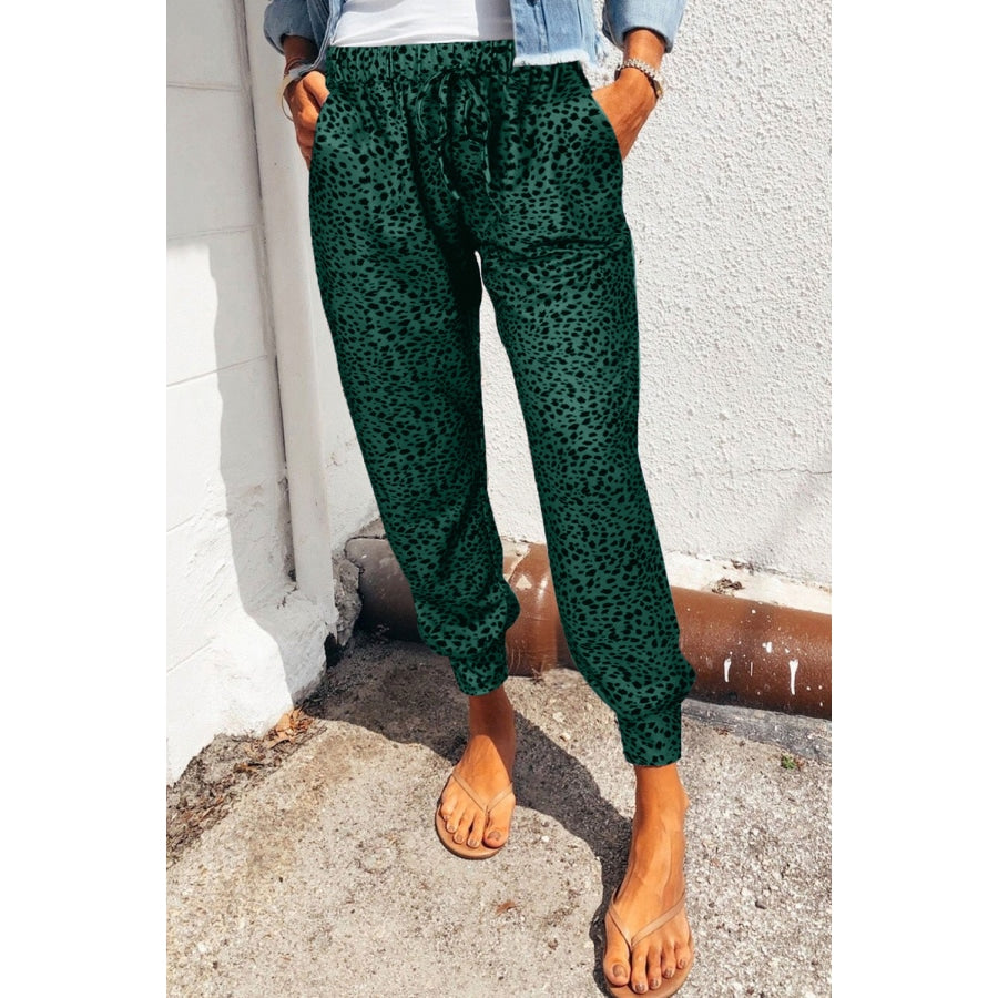 Leopard Pocketed Long Pants Green / S