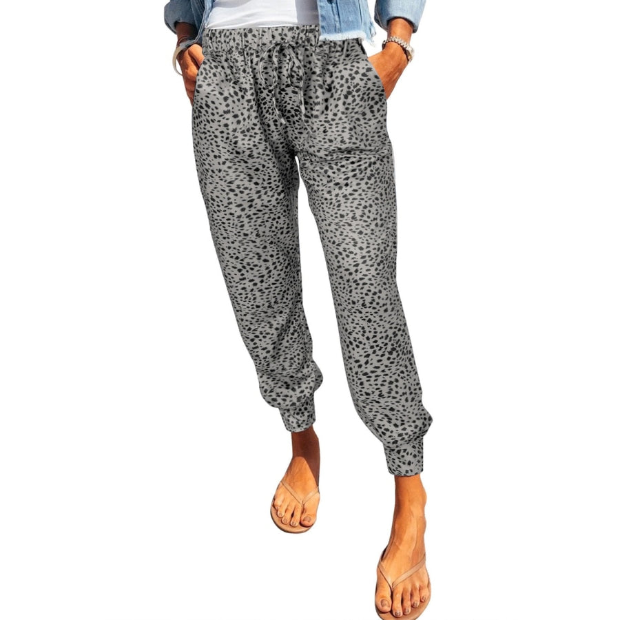 Leopard Pocketed Long Pants Heather Gray / S