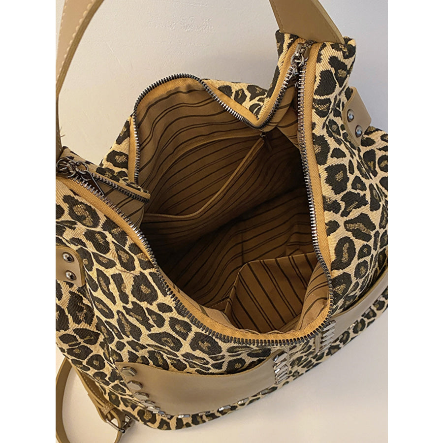 Leopard Polyester Shoulder Bag with Zippers Apparel and Accessories