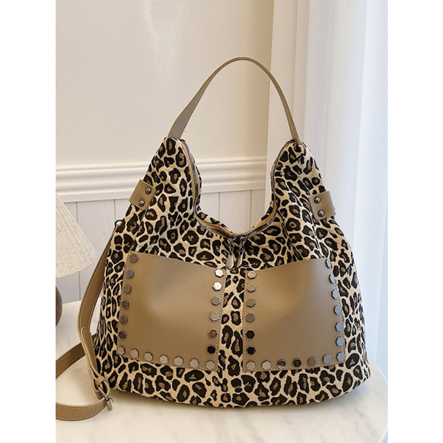 Leopard Polyester Shoulder Bag with Zippers Apparel and Accessories