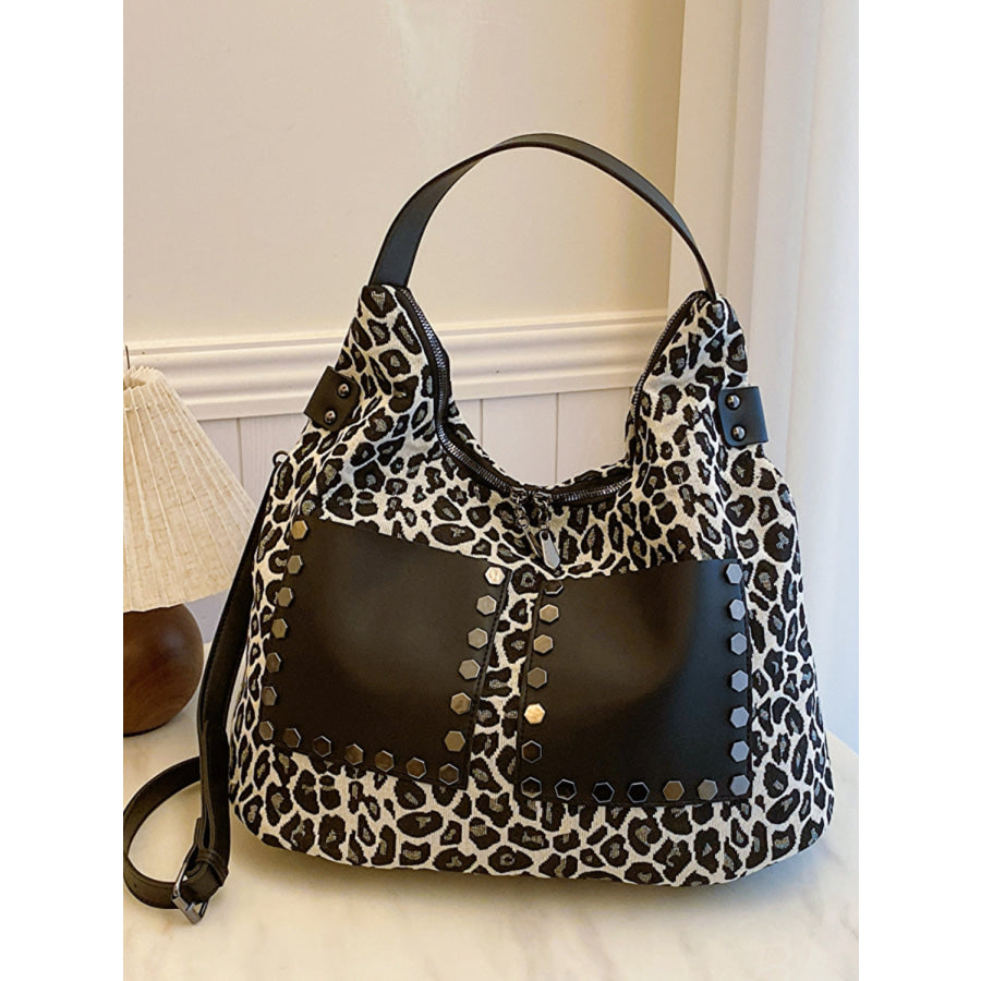 Leopard Polyester Shoulder Bag with Zippers Apparel and Accessories