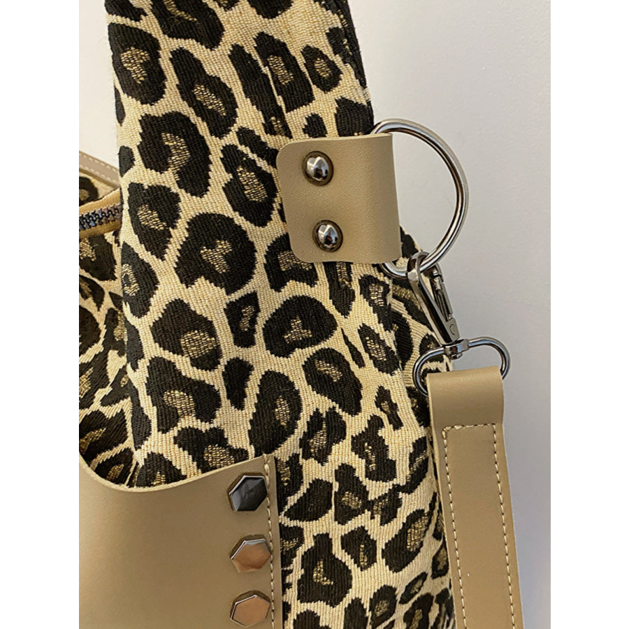 Leopard Polyester Shoulder Bag with Zippers Apparel and Accessories