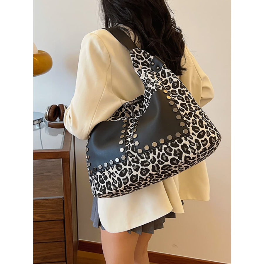 Leopard Polyester Shoulder Bag with Zippers Apparel and Accessories