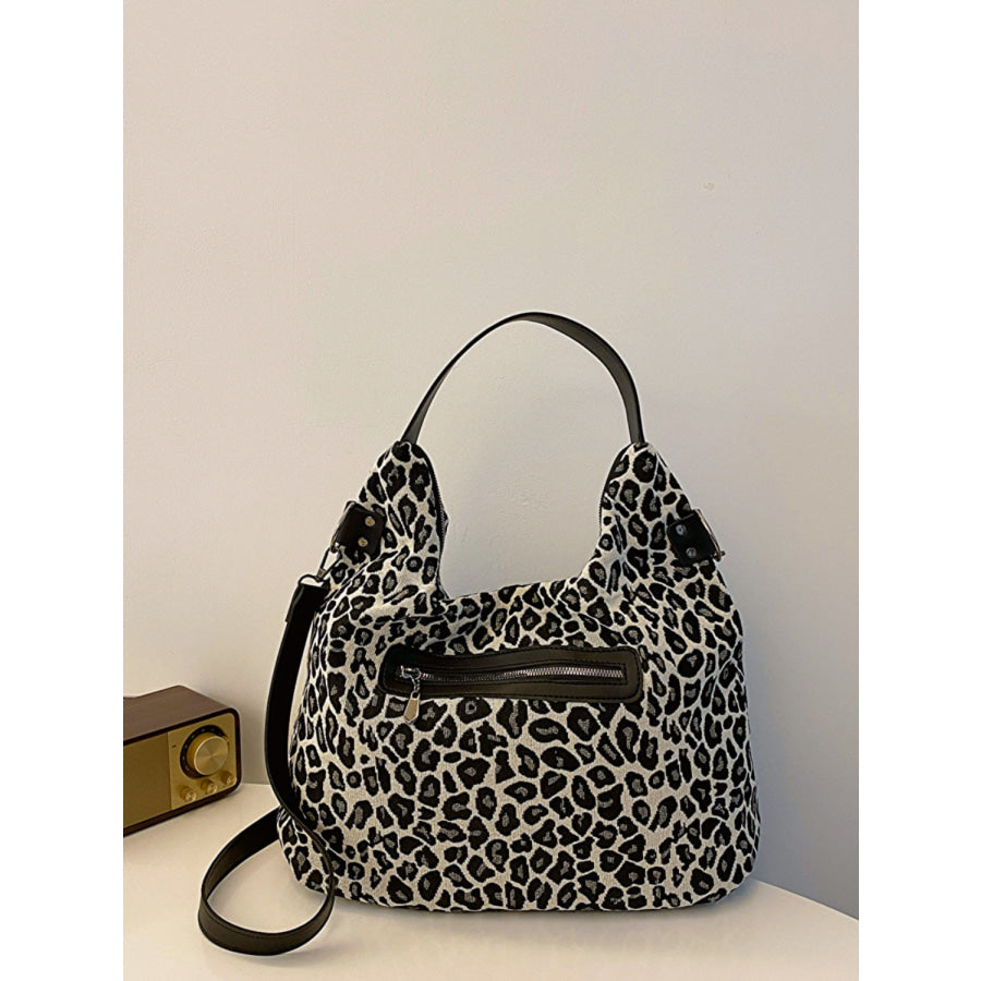 Leopard Polyester Shoulder Bag with Zippers Apparel and Accessories