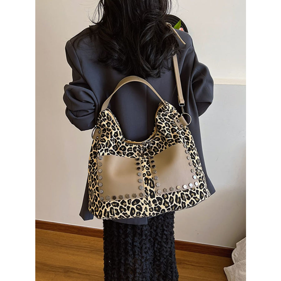 Leopard Polyester Shoulder Bag with Zippers Apparel and Accessories