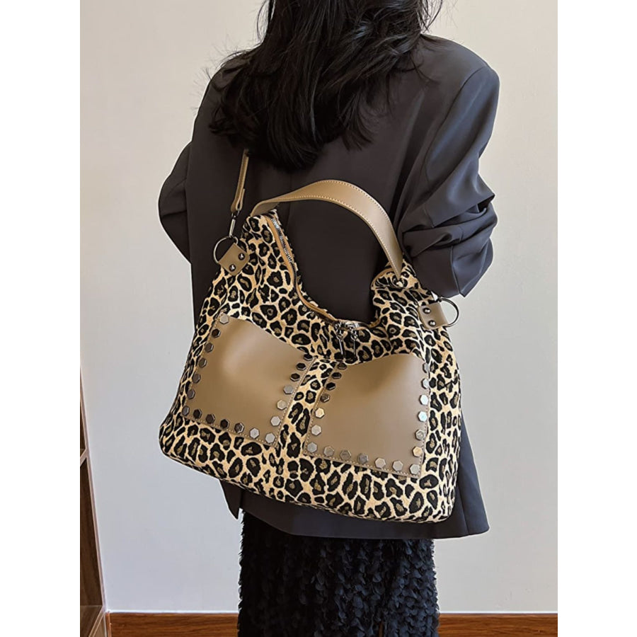 Leopard Polyester Shoulder Bag with Zippers Apparel and Accessories