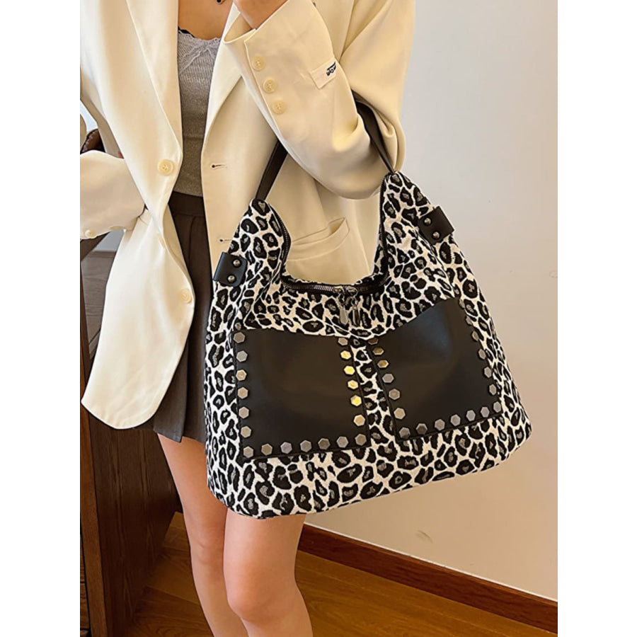 Leopard Polyester Shoulder Bag with Zippers Apparel and Accessories