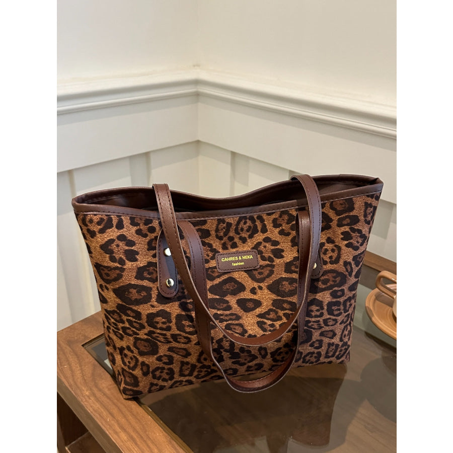 Leopard Polyester Tote Bag Caramel / One Size Apparel and Accessories