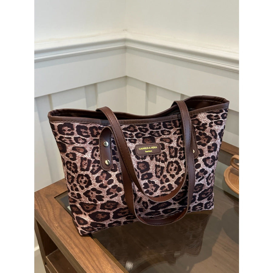 Leopard Polyester Tote Bag Pink / One Size Apparel and Accessories