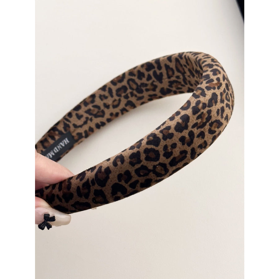 Leopard Polyester Wide Headband Brown / One Size Apparel and Accessories