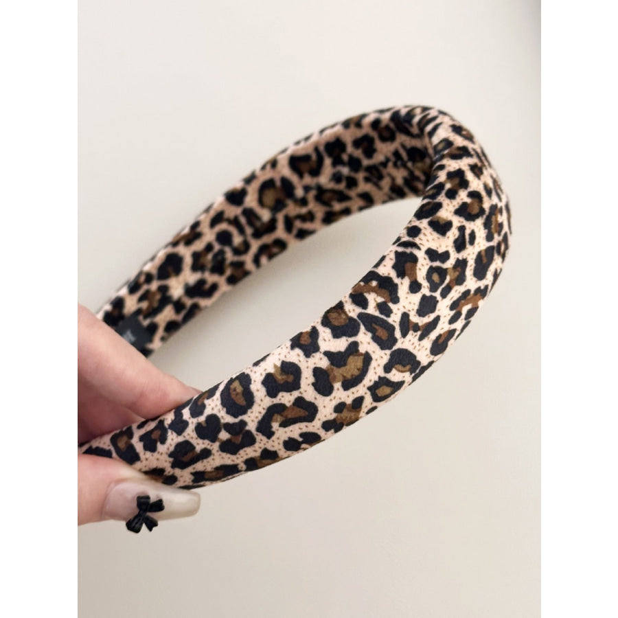 Leopard Polyester Wide Headband Tan / One Size Apparel and Accessories