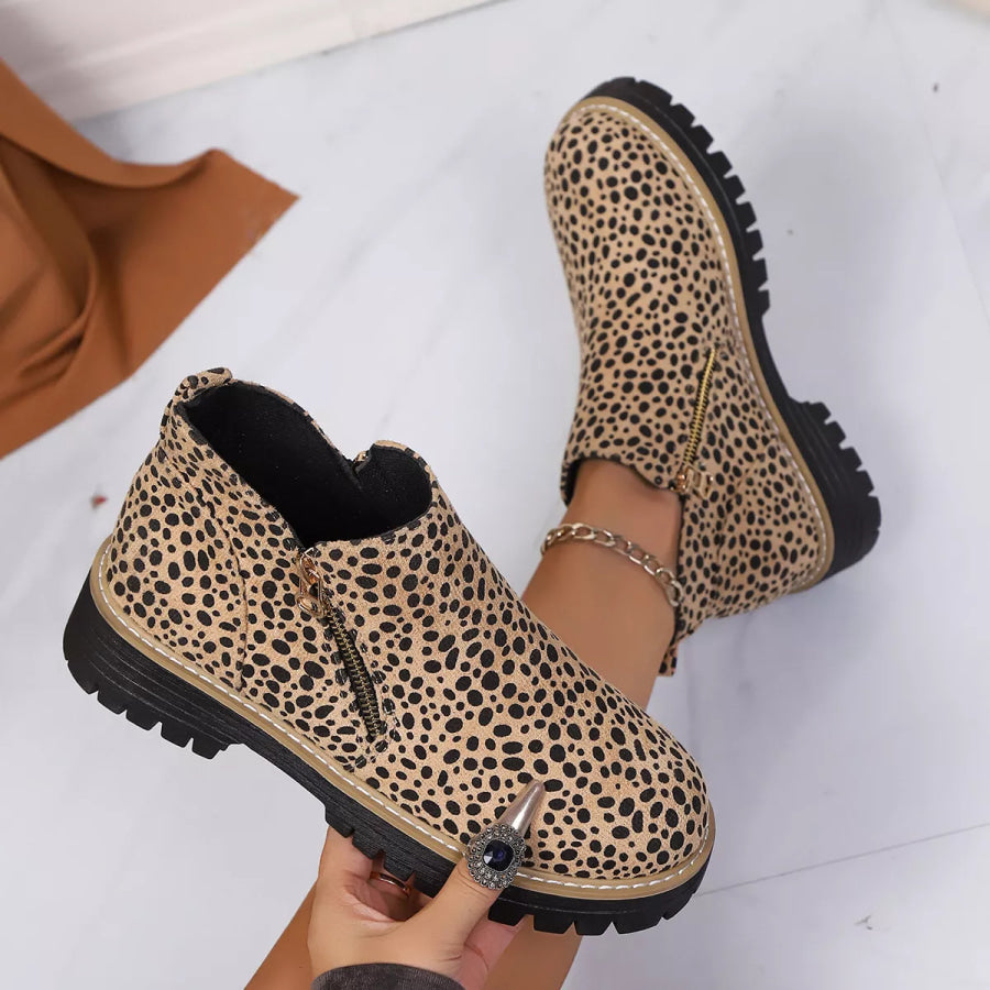 Leopard Print Ankle Boots with Zipper / 36 Apparel and Accessories
