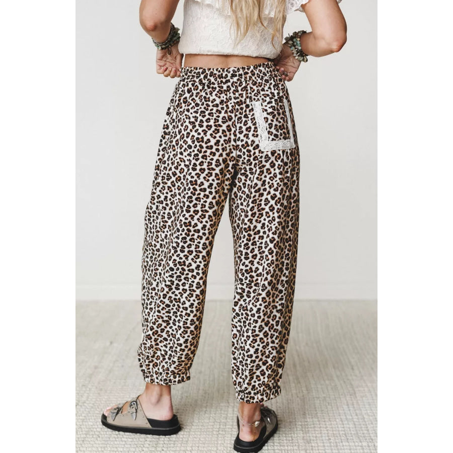 Leopard Print Ankle-Length Elastic Waist Pants Apparel and Accessories