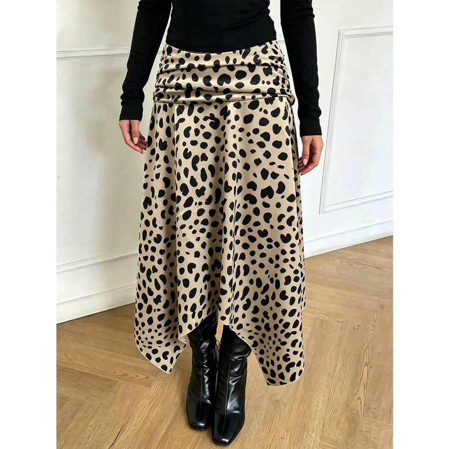 Leopard Print Asymmetrical Hem Midi Skirt Apparel and Accessories