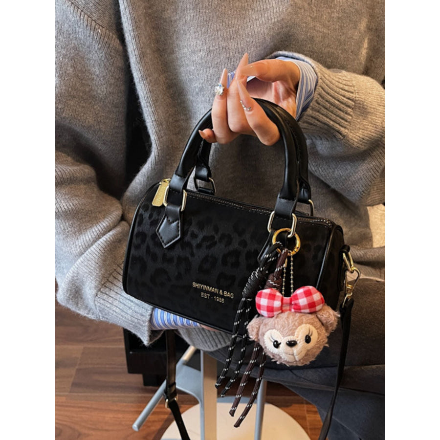 Leopard Print Barrel Crossbody Bag Black / One Size Apparel and Accessories
