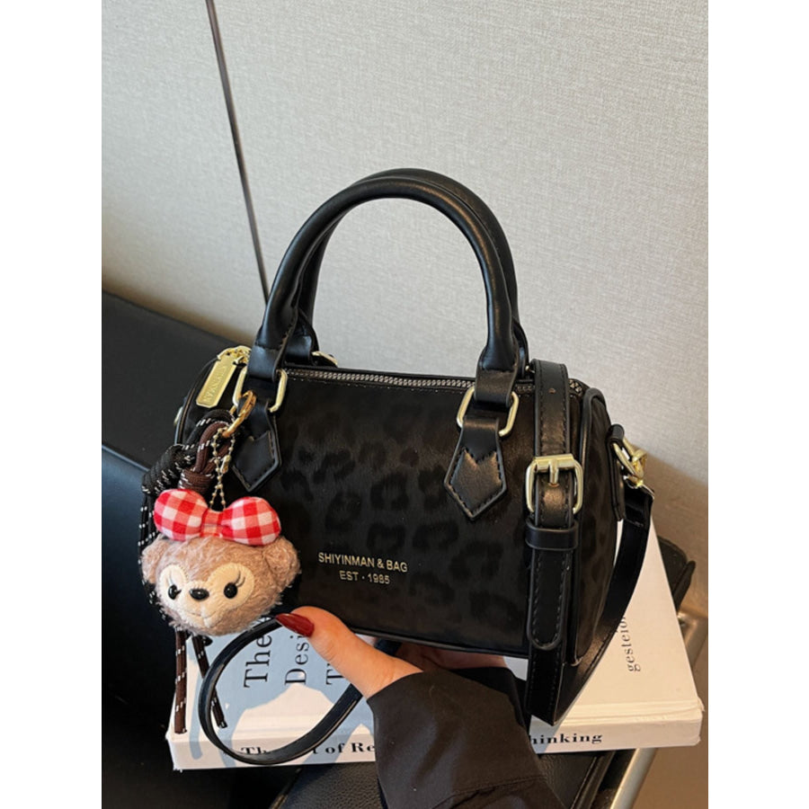 Leopard Print Barrel Crossbody Bag Black / One Size Apparel and Accessories