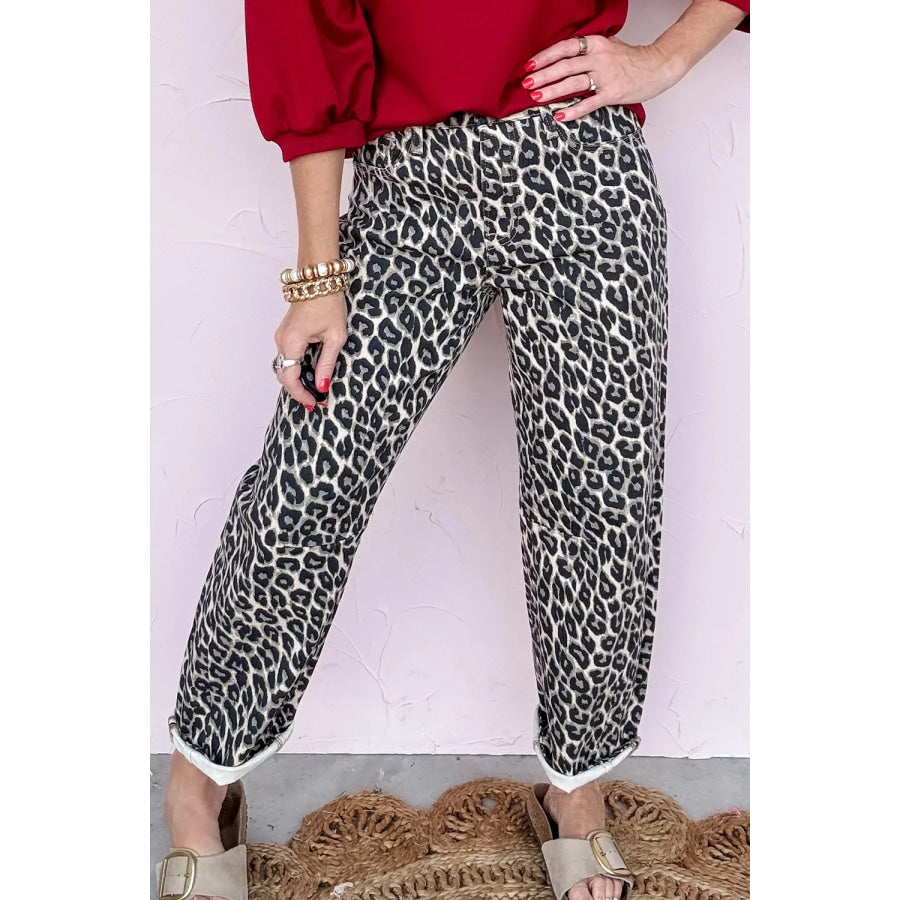 Leopard Print Barrel Jeans Leopard / 4