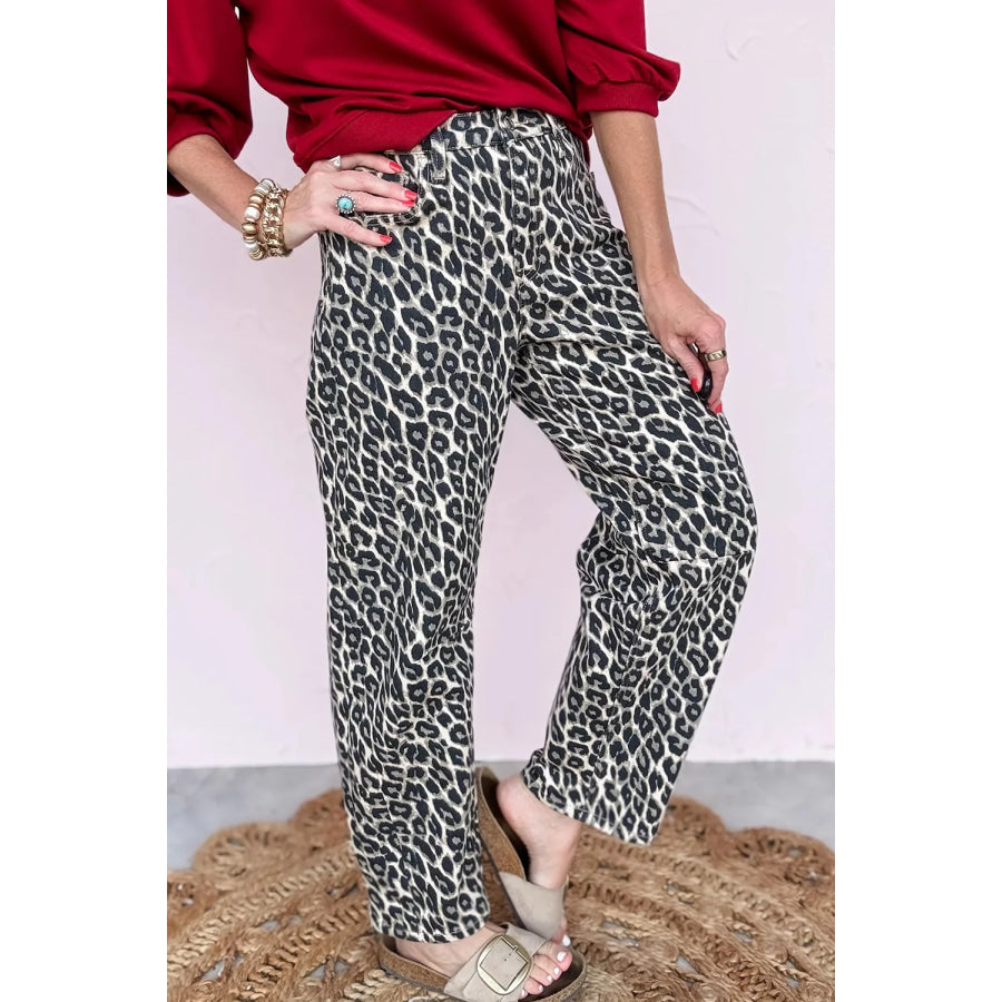 Leopard Print Barrel Jeans
