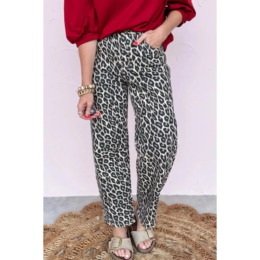 Leopard Print Barrel Jeans