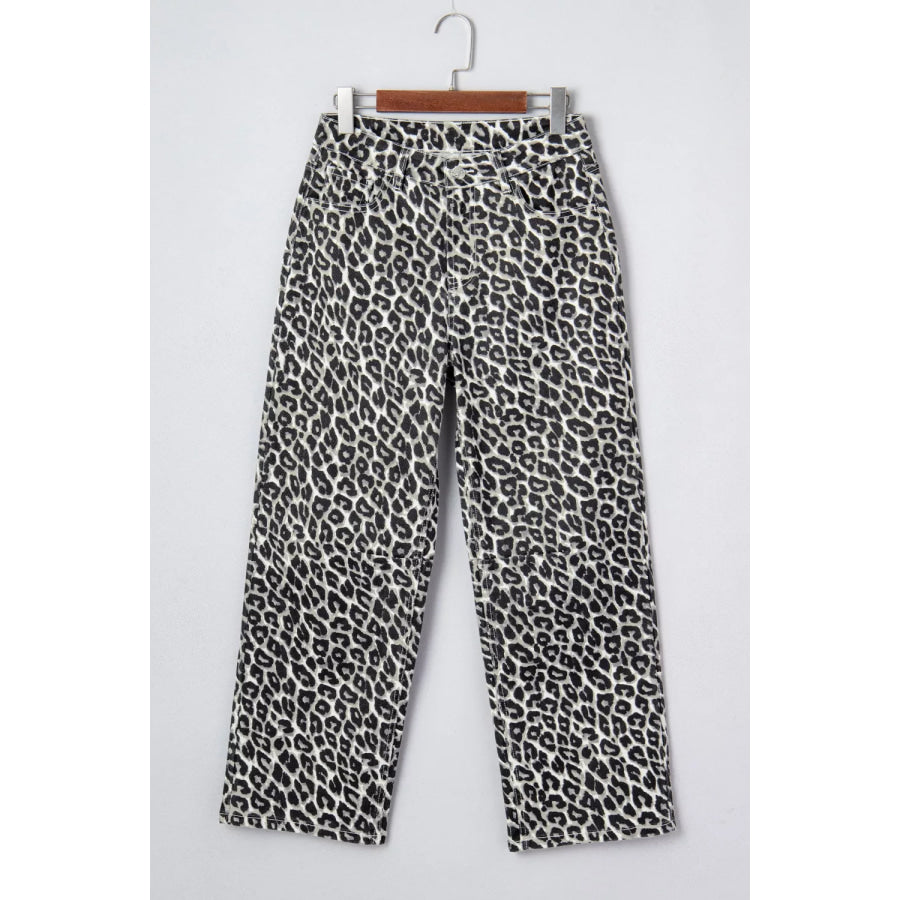Leopard Print Barrel Jeans