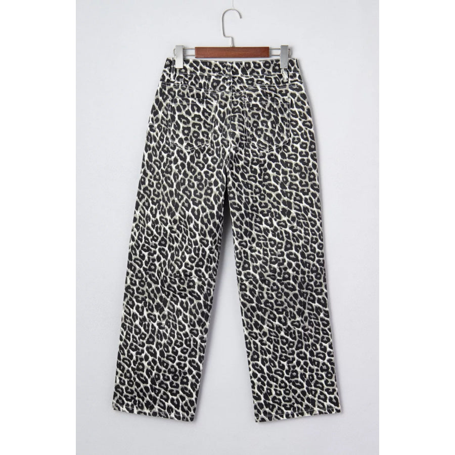 Leopard Print Barrel Jeans