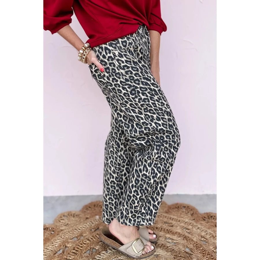 Leopard Print Barrel Jeans