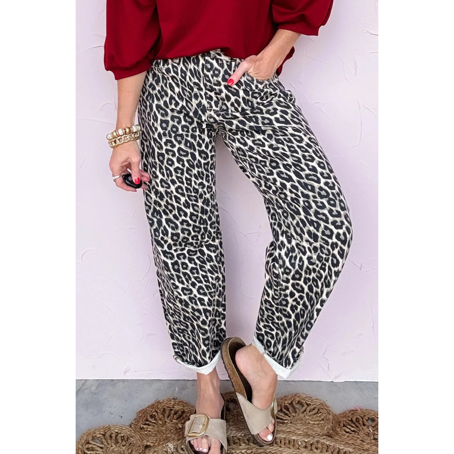 Leopard Print Barrel Jeans