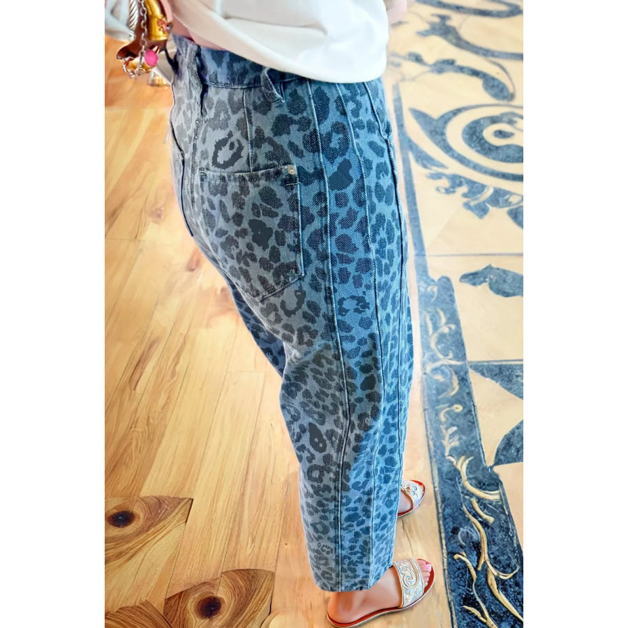 Leopard Print Barrel Leg Jeans Apparel and Accessories