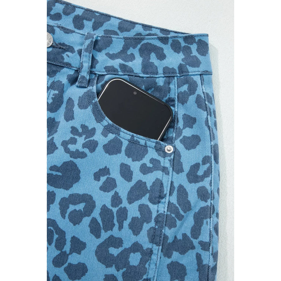 Leopard Print Barrel Leg Jeans Apparel and Accessories