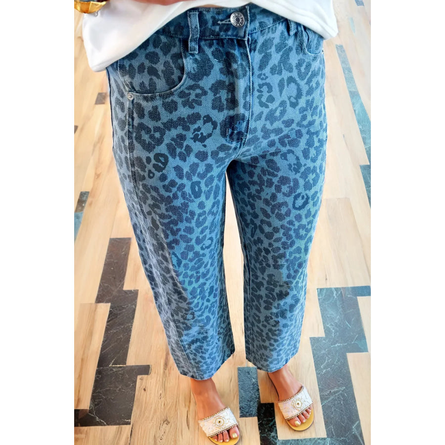 Leopard Print Barrel Leg Jeans Apparel and Accessories