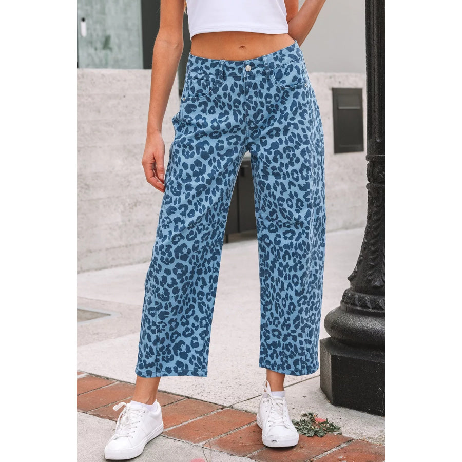 Leopard Print Barrel Leg Jeans Apparel and Accessories