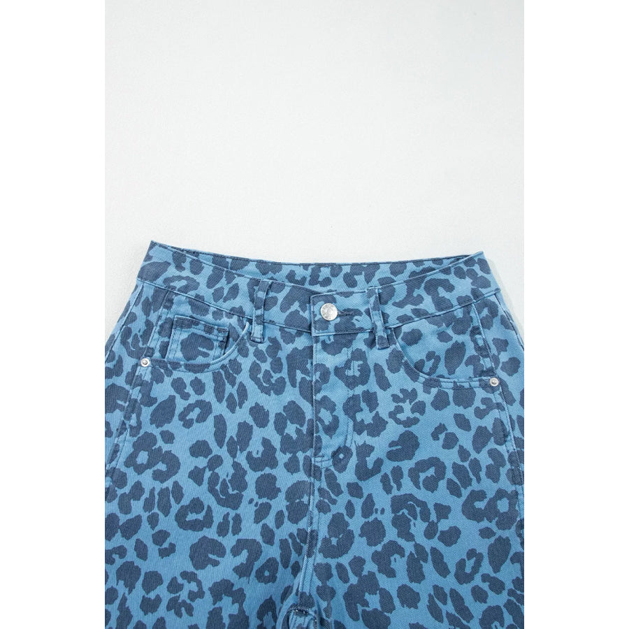 Leopard Print Barrel Leg Jeans Apparel and Accessories