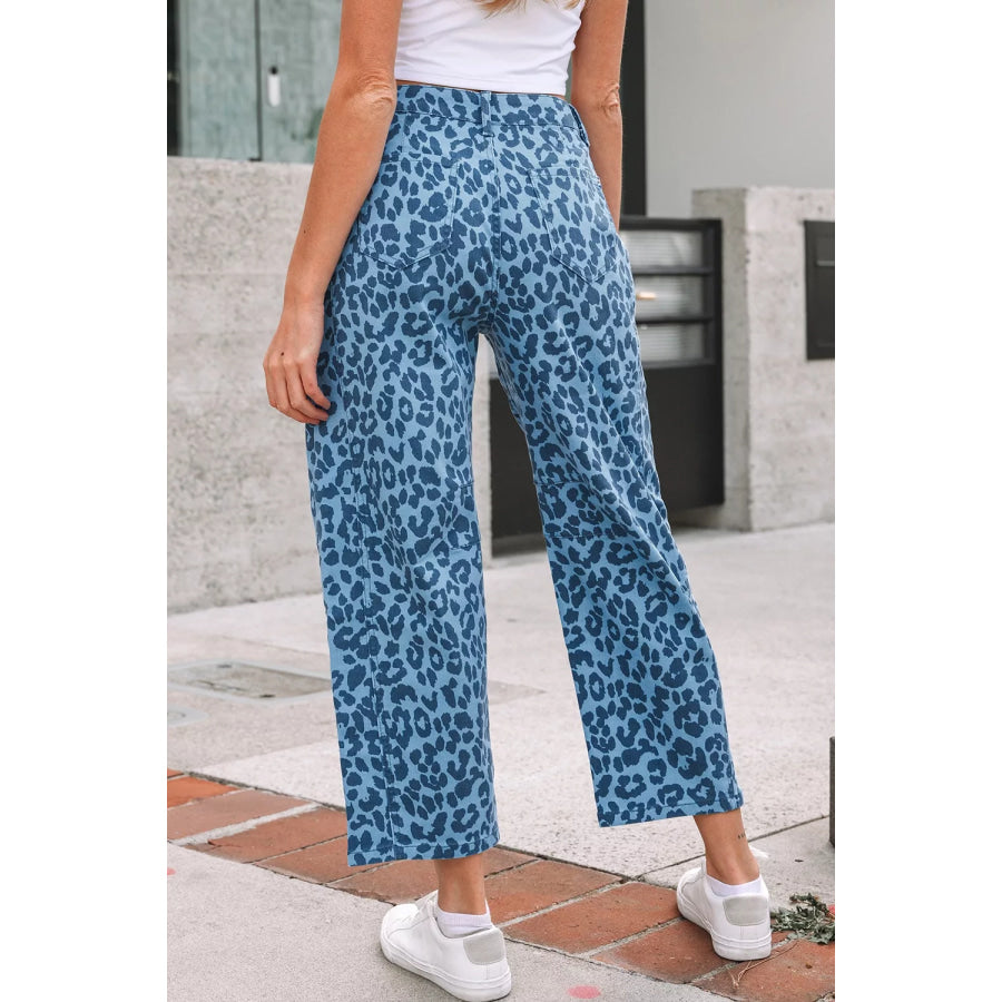 Leopard Print Barrel Leg Jeans Apparel and Accessories