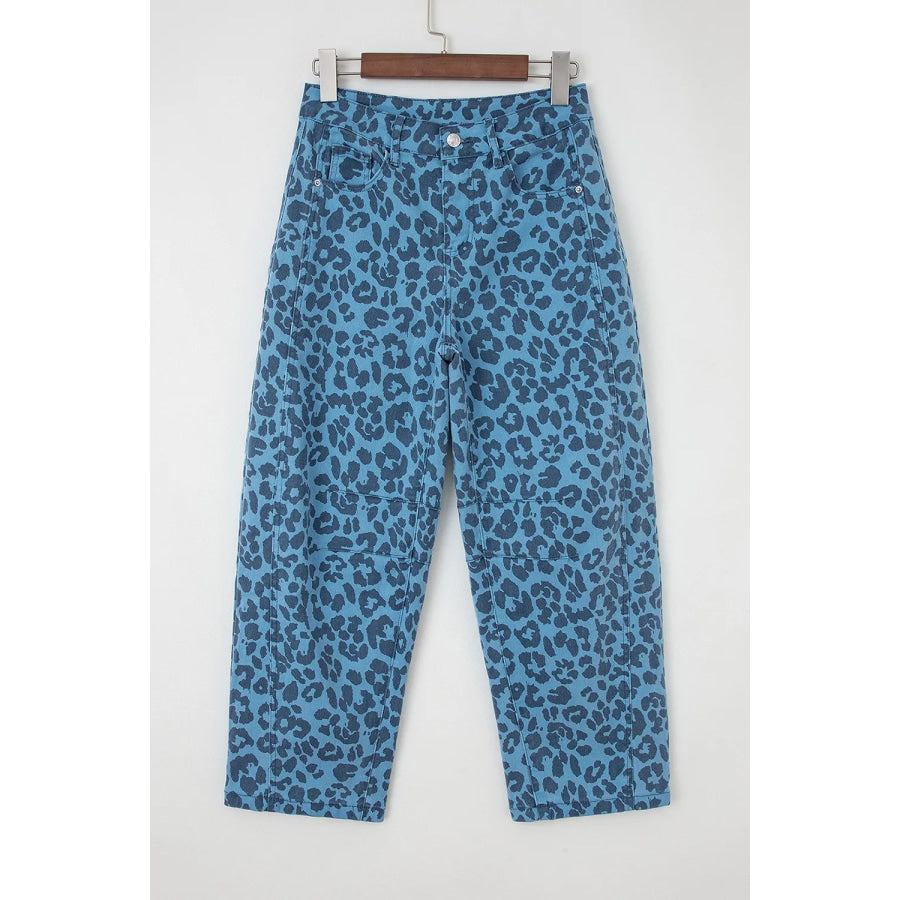 Leopard Print Barrel Leg Jeans Apparel and Accessories